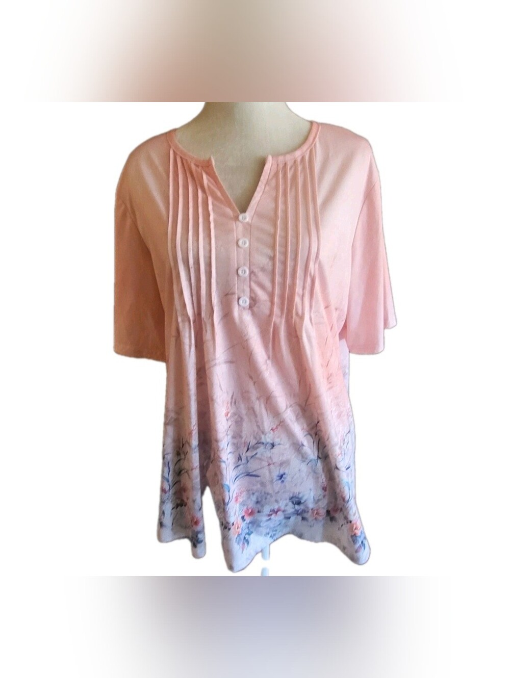 Orange floral top  pleated front button-down v-neckline Blouse Shirt  Womens XXL
